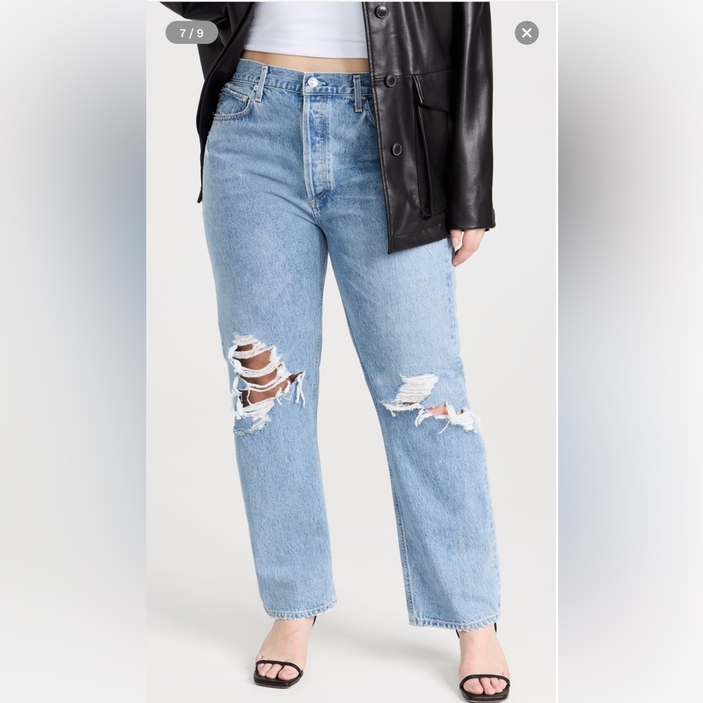 90s Mid Rise Straight Fit Jeans agolde size 31 knee rips